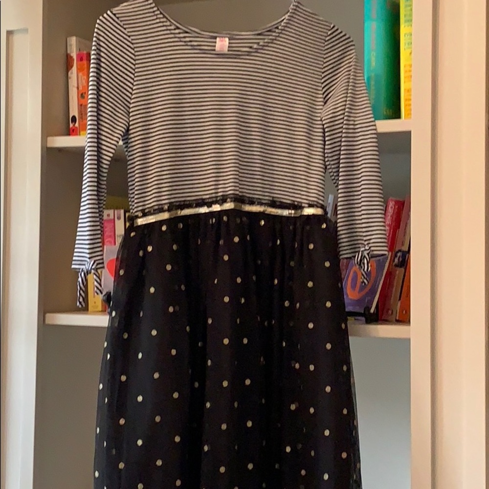 Half long sleeved black and white striped dress